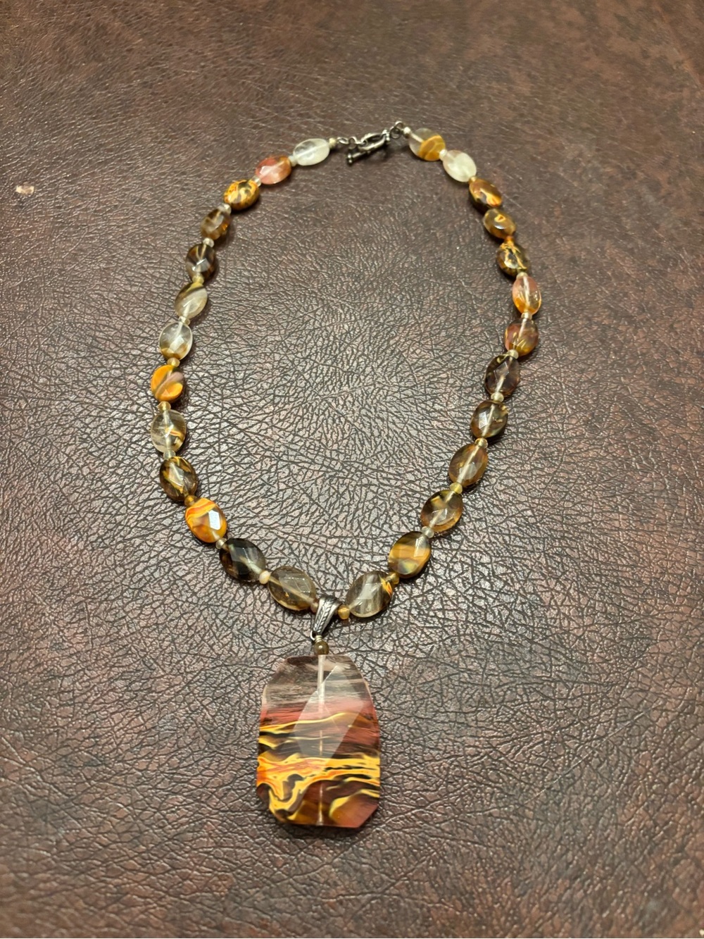 Handcrafted Brown & Amber Agate Pendant Necklace
